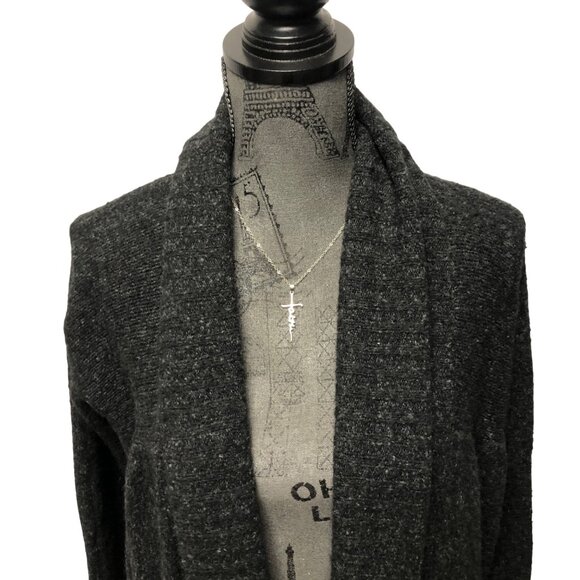 BCBGMaxAzria Long Knit Cardigan Womens Size Medium Charcoal Open Front Sweater - Picture 2 of 9